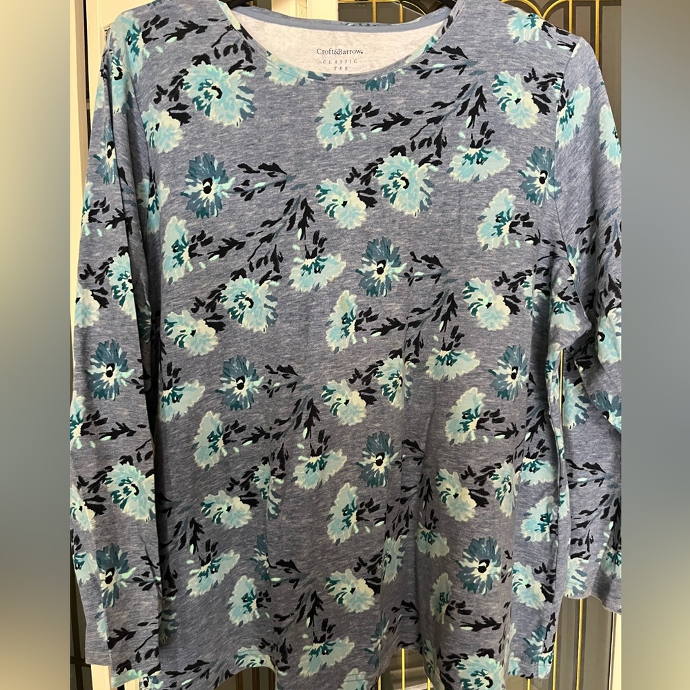 Croft & Barrow Women's 3X  Blue Floral Classic Tee